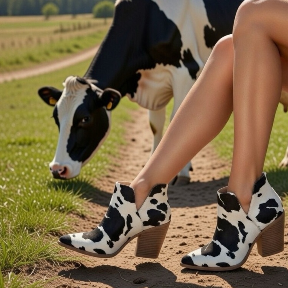 Stylish Cow Print Ankle Boots by Boot Barn